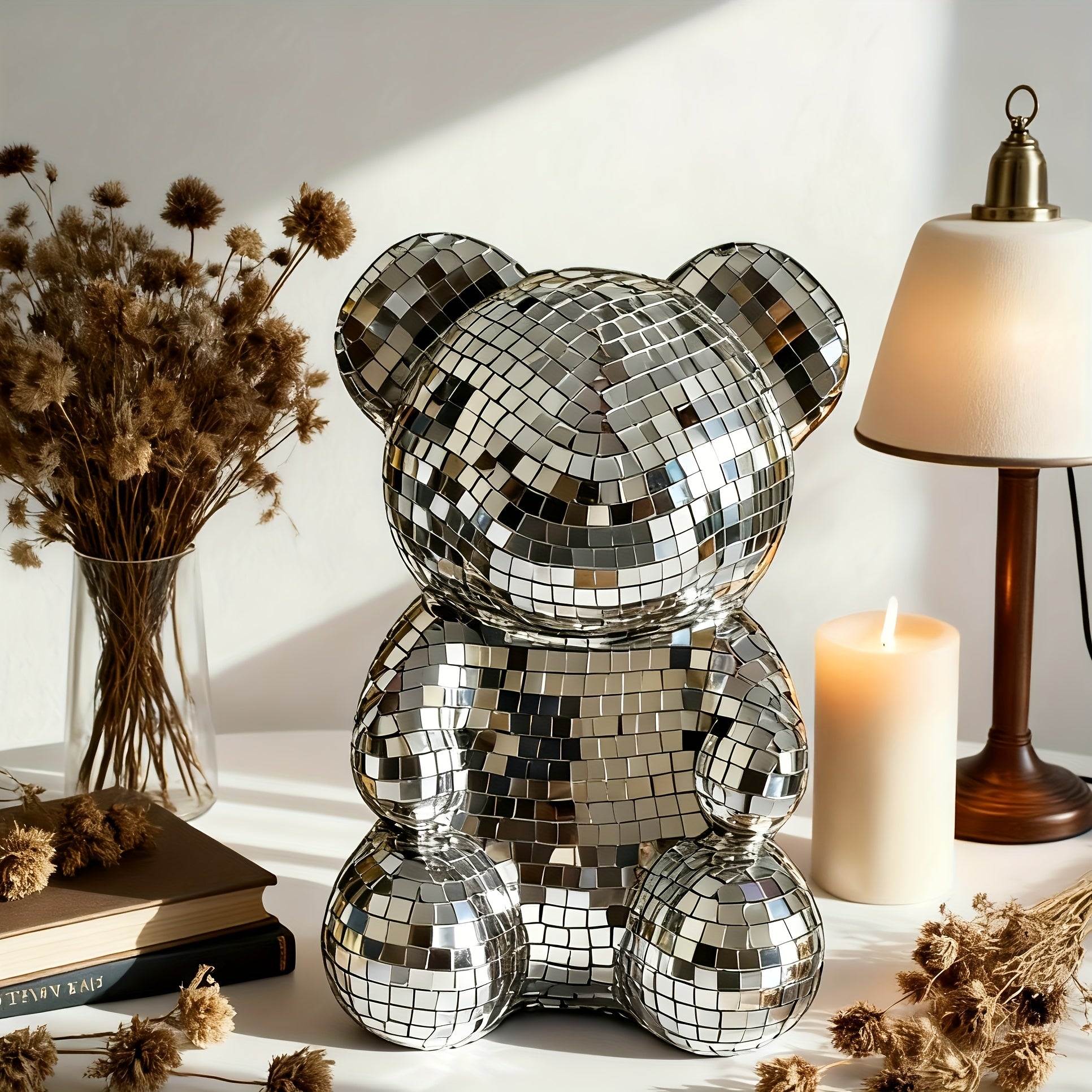 Tnessential 78-inch Christmas Silvery Disco Bear Figurine 3D Decor