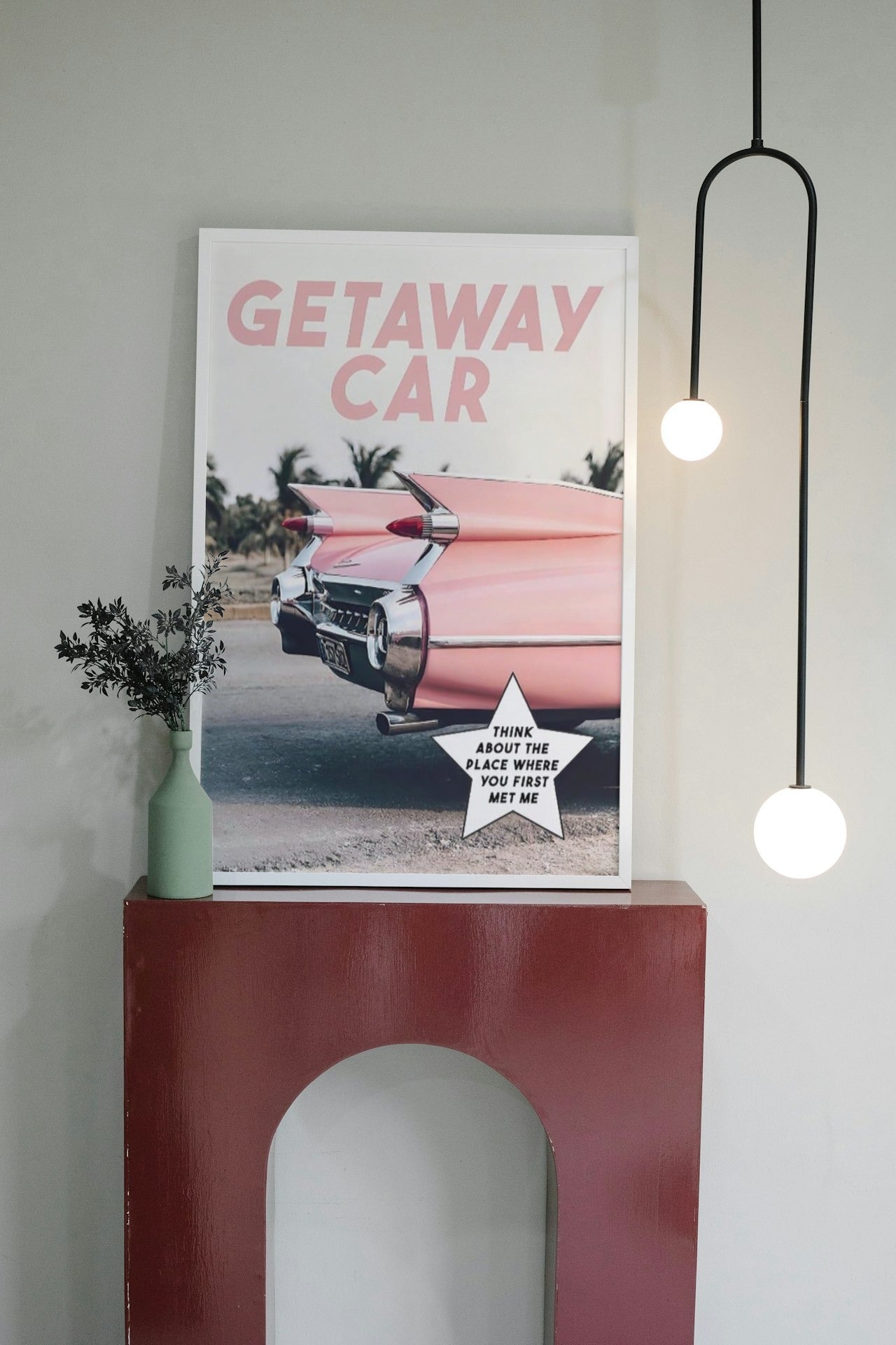 CUTE PINK GET AWAY CAR CANVAS POSTER
