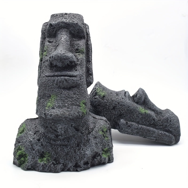 Tnessential Aquarium Ornament Easter Island Statue Resin Pipe Fish Tank 3D Decor
