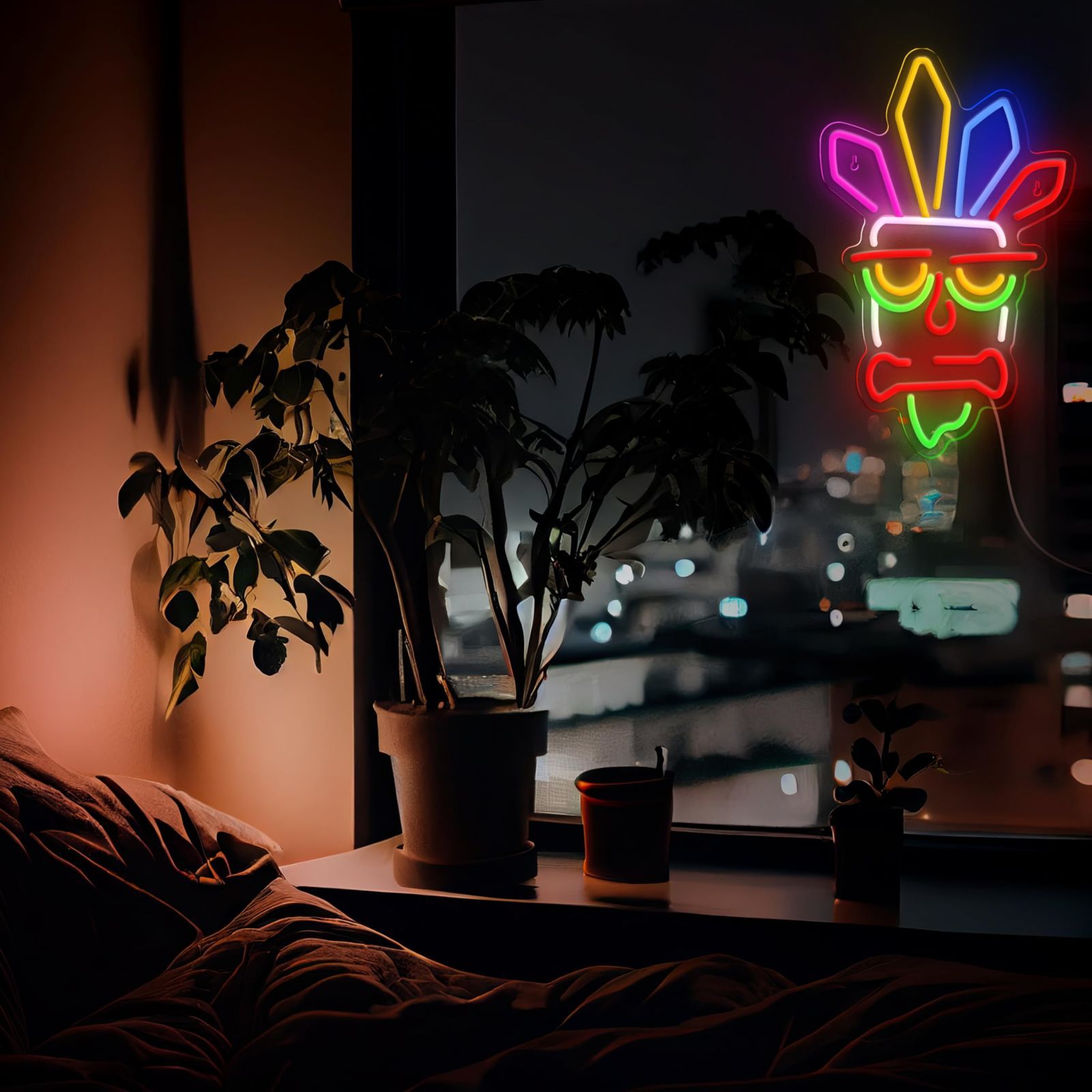 Tnessential Vibrant RGB LED Tiki Mask Neon Sign 3D Decor