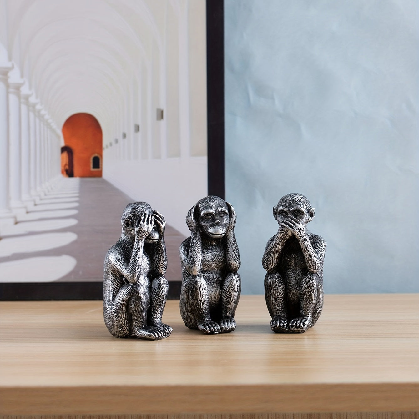 Tnessential Set Modern Resin Monkey Sculpture for 3D Decor