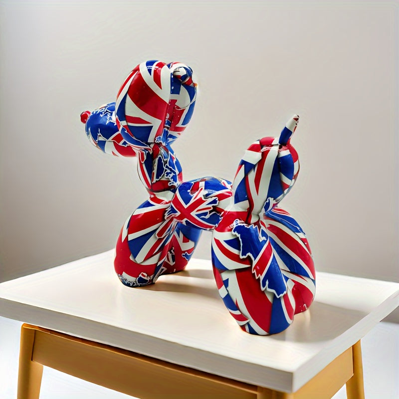 Tnessential British Flag Balloon Dog Sculpture Animal Statue Ornament 3D Decor