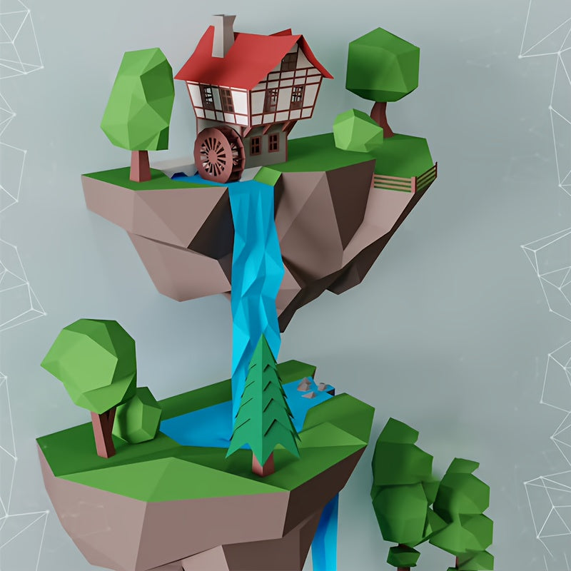 Tnessential Diy Soaring Island Waterfall Geometric Paper Model Needs to 3D Decor