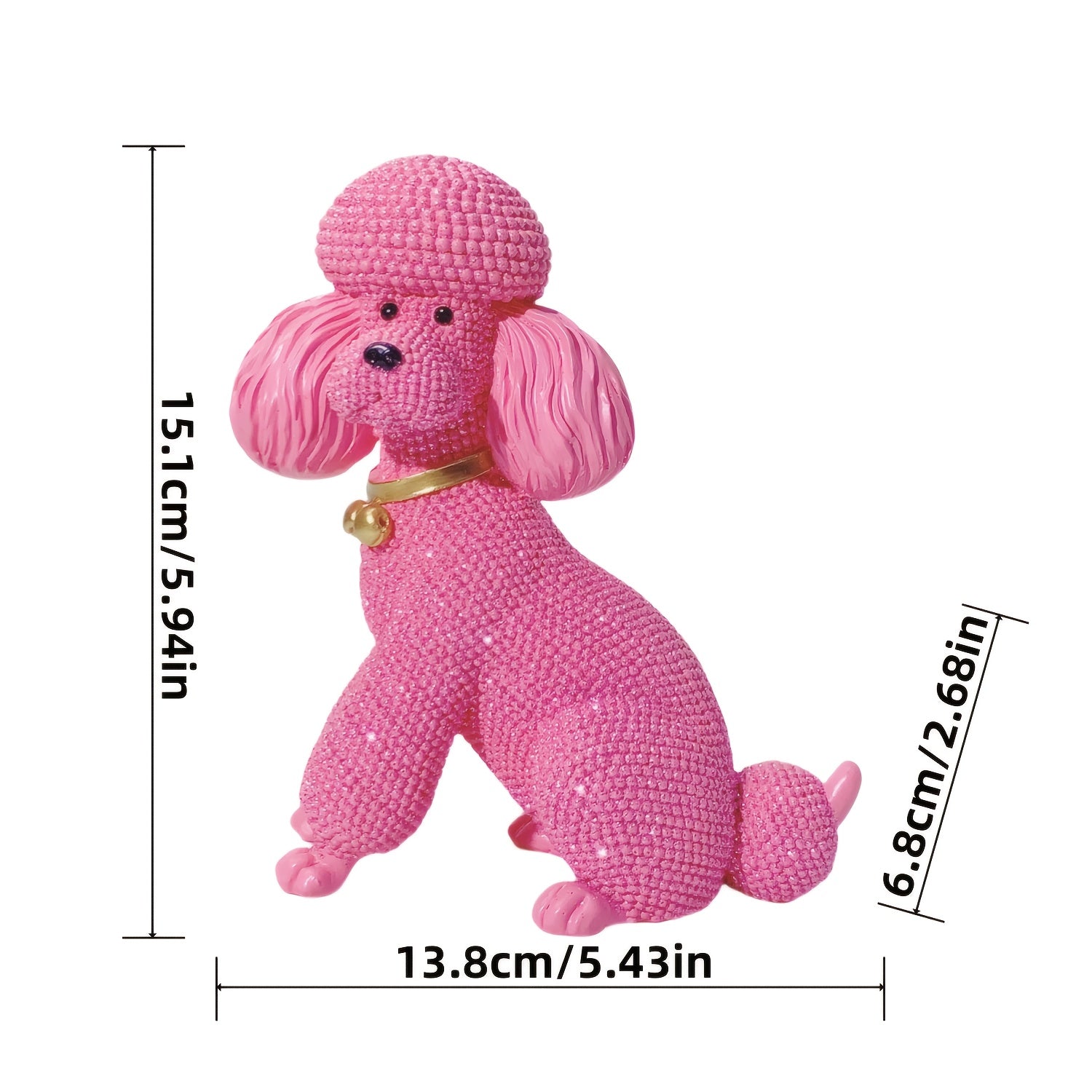 Tnessential Pink Dotted Bell Poodle Dog Statue Ornament 3D Decor