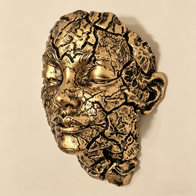 Tnessential Vintage Golden Crackle Face Wall Sculpture 3D Decor