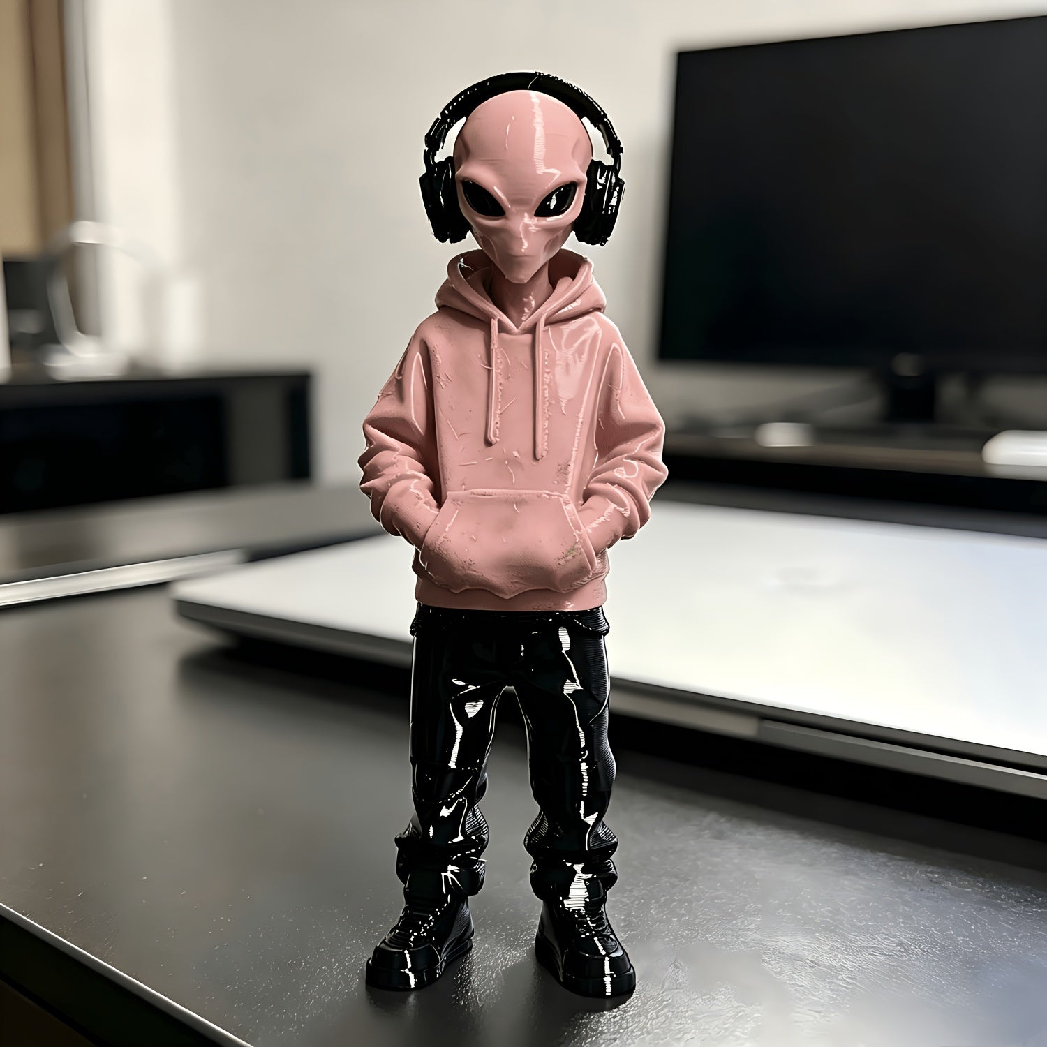 Tnessential Alien Statue Ornament with Headphones 3D Decor