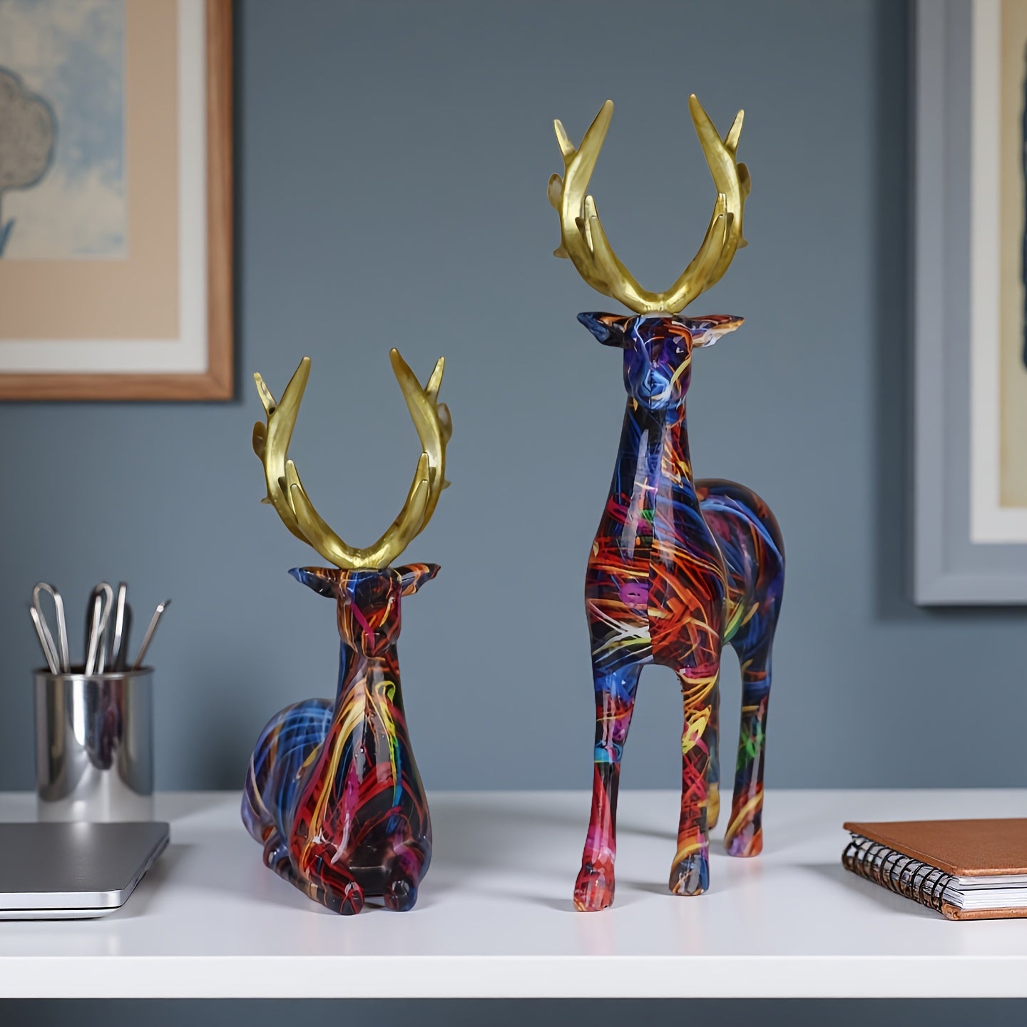 Tnessential Set of Colorful Reindeer Figurines 3D Decor