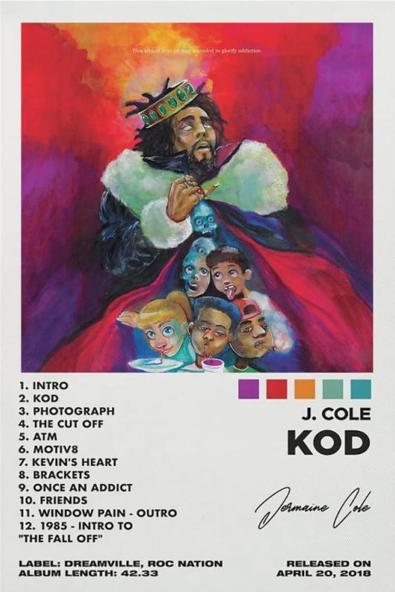 J COLE "KOD" ALBUM CANVAS POSTER