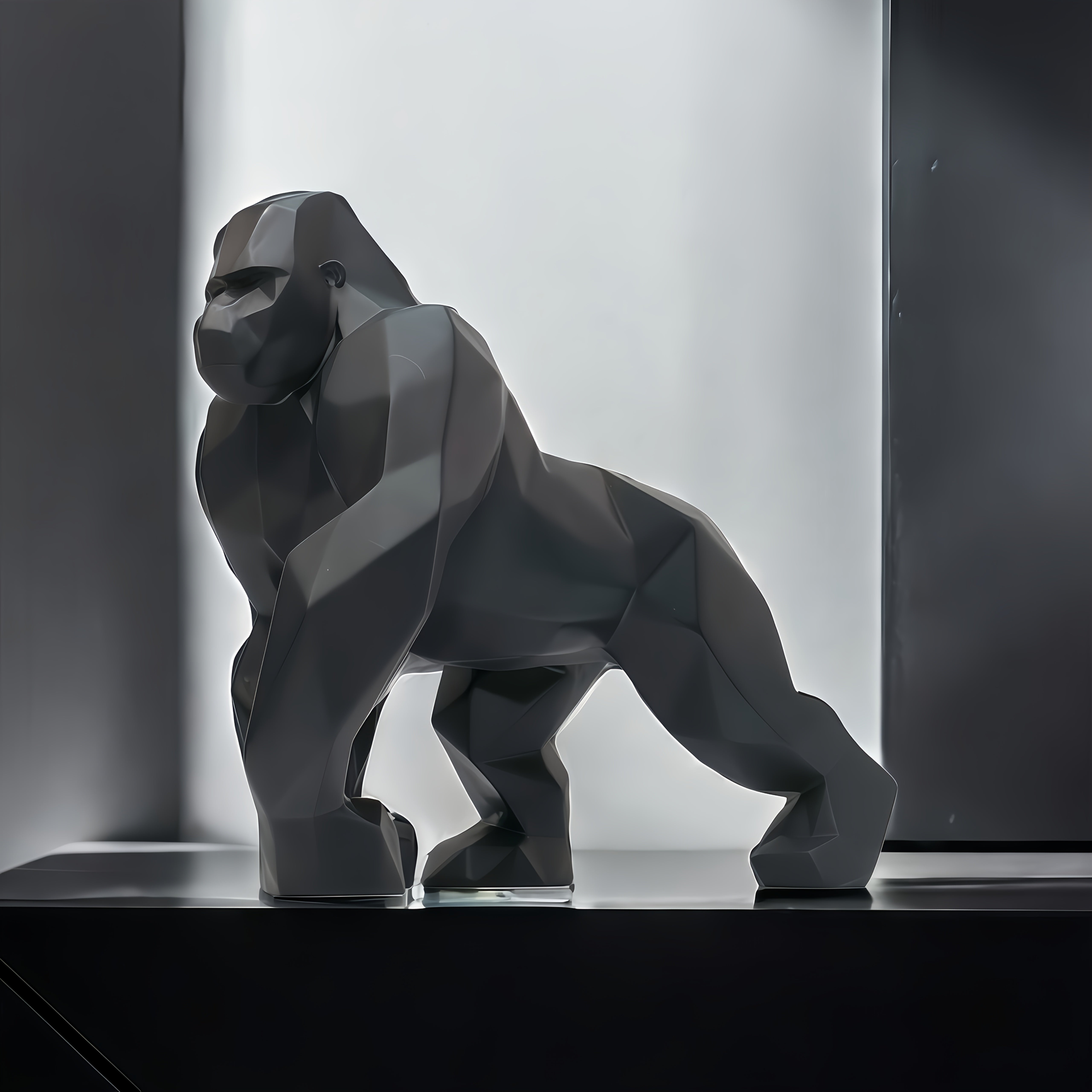 Tnessential Black Modern Orangutan Sculpture Statue 3D Decor