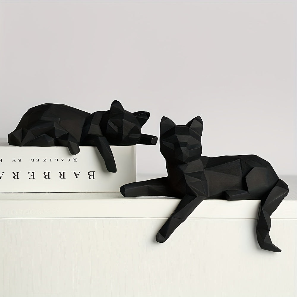 Tnessential Of Cat Sculpture Geometric Cut Animal Resin Artwork 3D Decor