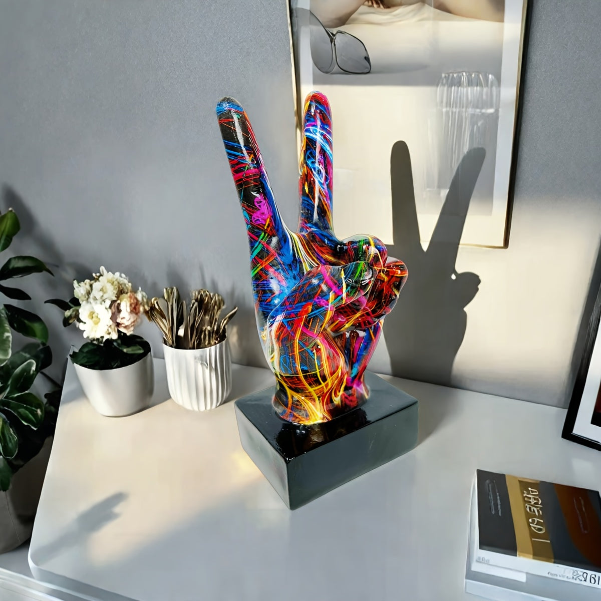 Tnessential Contemporary Resin Peace Sign Sculpture 3D Decor