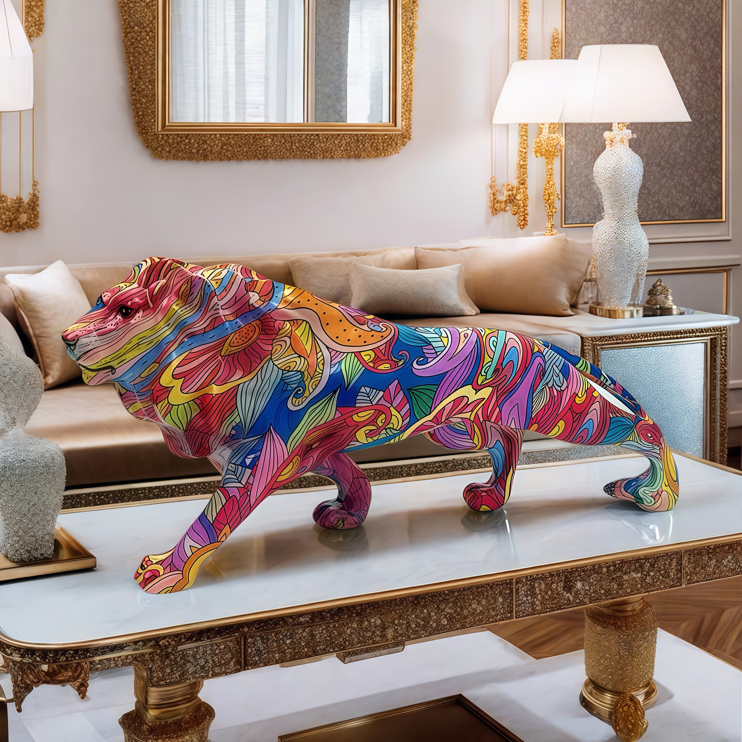 Tnessential Creative High-end Graffiti Lion Resin Sculpture 3D Decor