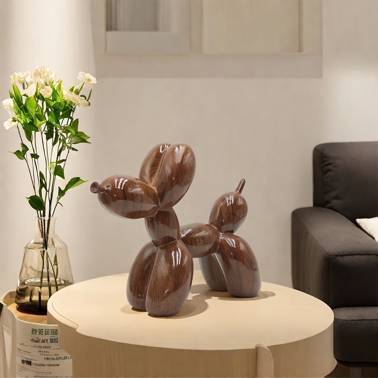 Tnessential Wood Balloon Dog Sculpture Animal Statue Art Decoration 3D Decor