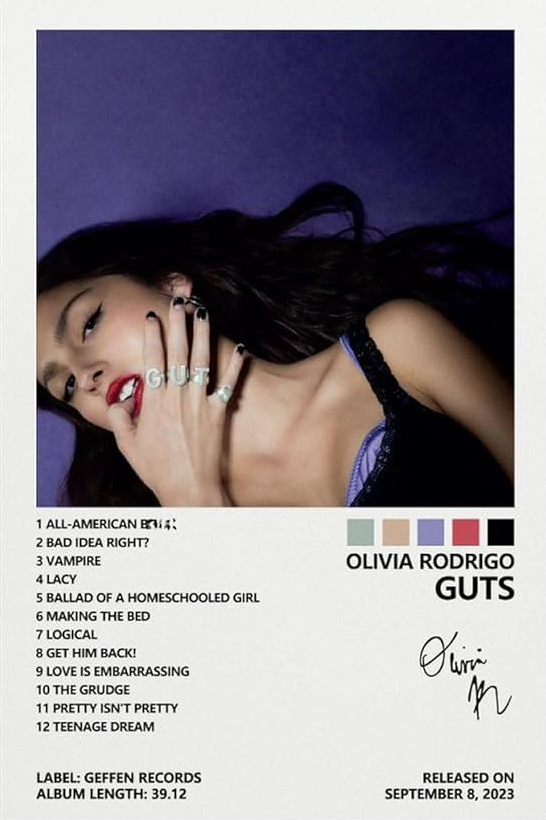 OLIVIA RODRIGO GUTS CANVAS POSTER
