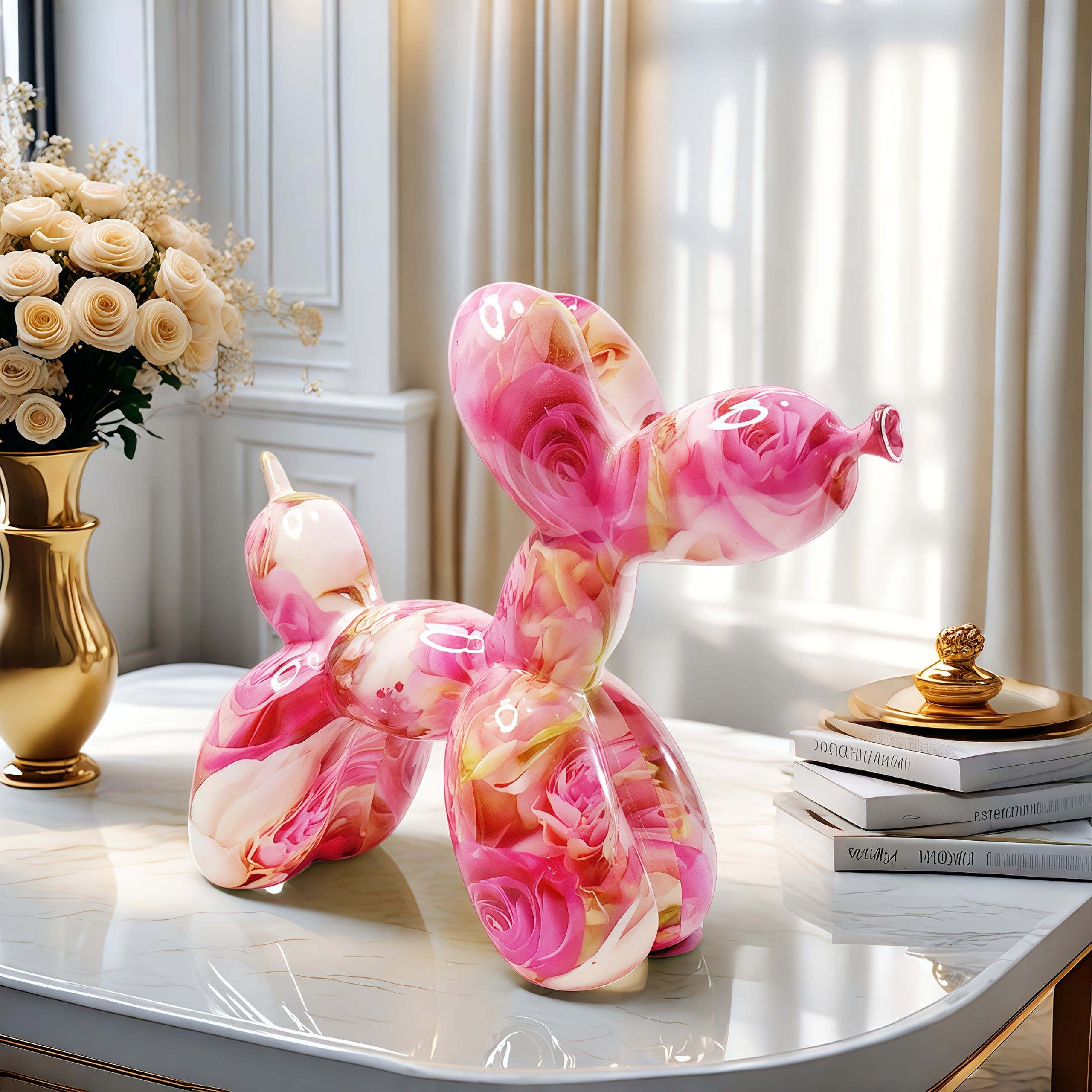 Tnessential Sakura Colored Abstract Dog Statue Ornament 3D Decor