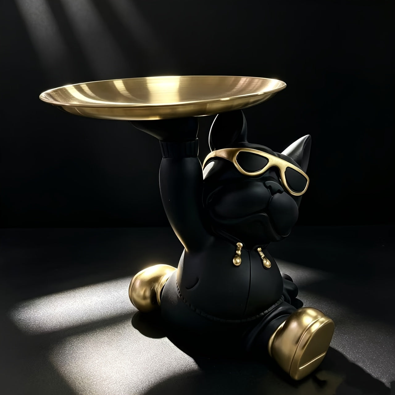 Tnessential Cute Black Bulldog Resin Statue 3D Decor