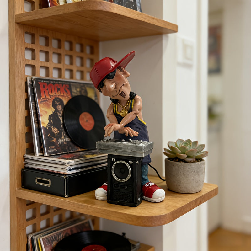 Tnessential Resin DJ Statue with Red Hat & Golden Chains 3D Decor