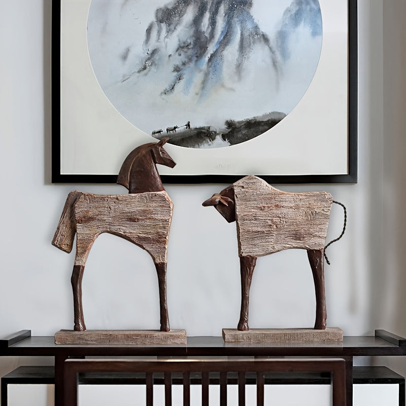 Tnessential Vintage-style Horse and Bull Decorative Ornaments for 3D Decor