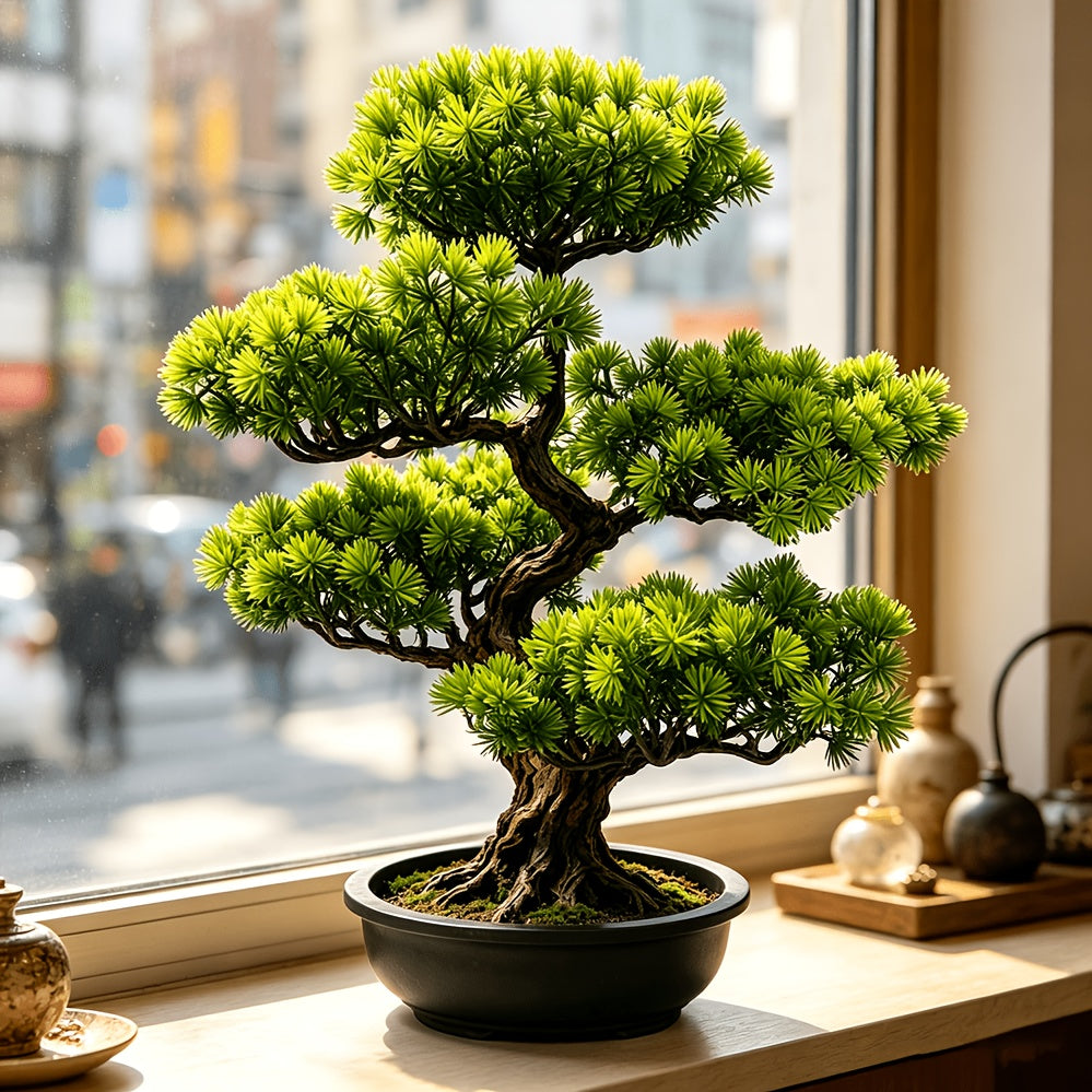 Tnessential Large Simulation Podocarpus Macrophyllus Green Plant Bonsai 3D Decor