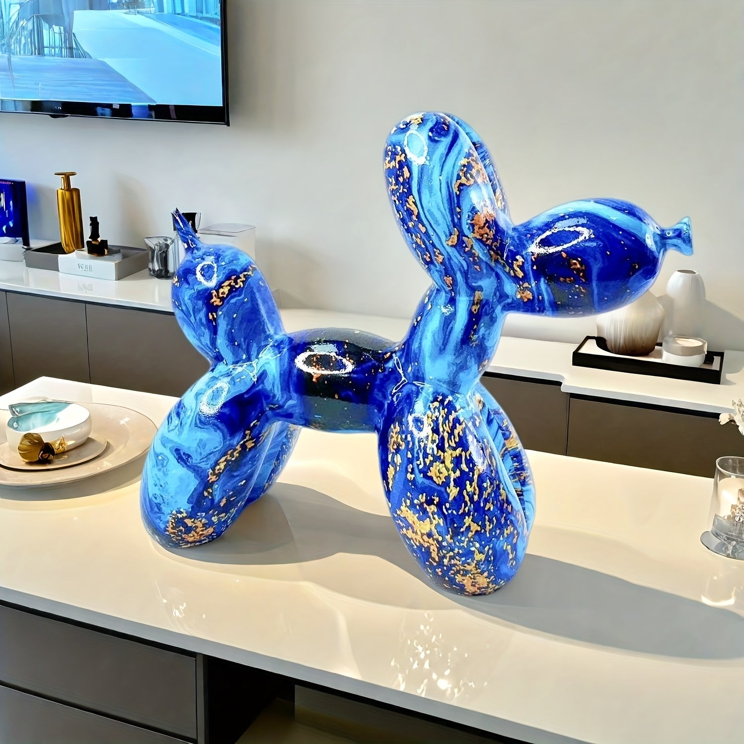 Tnessential Blue and Golden Water-soaked Balloon Dog 3D Decor