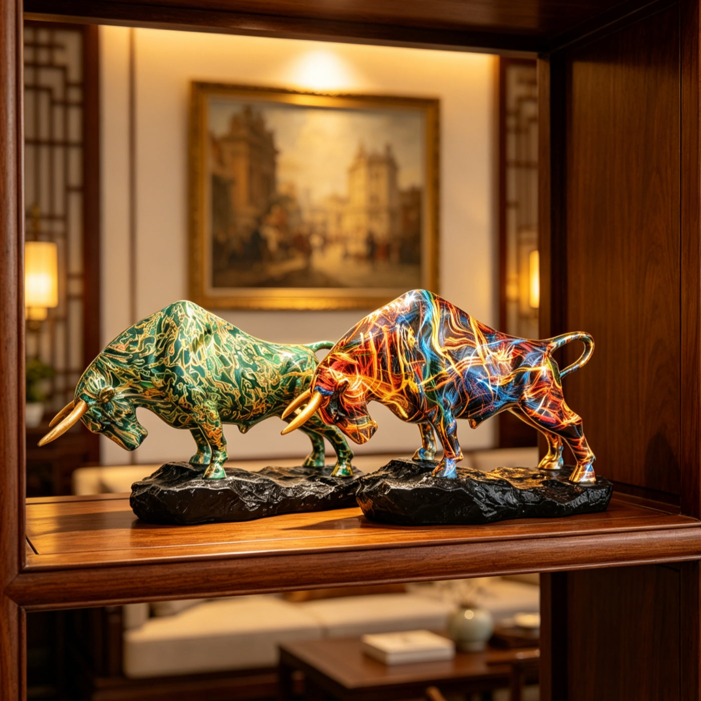 Tnessential Sparkling Resin Wall Street Bull Statue 3D Decor