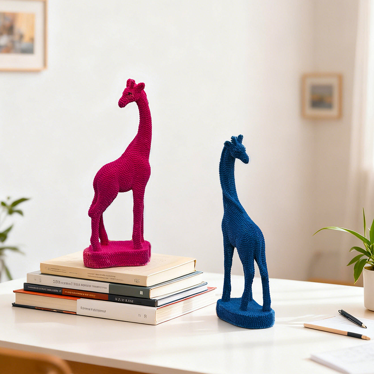 Tnessential Cm Blue and Red Flocked Giraffe Ornament 3D Decor