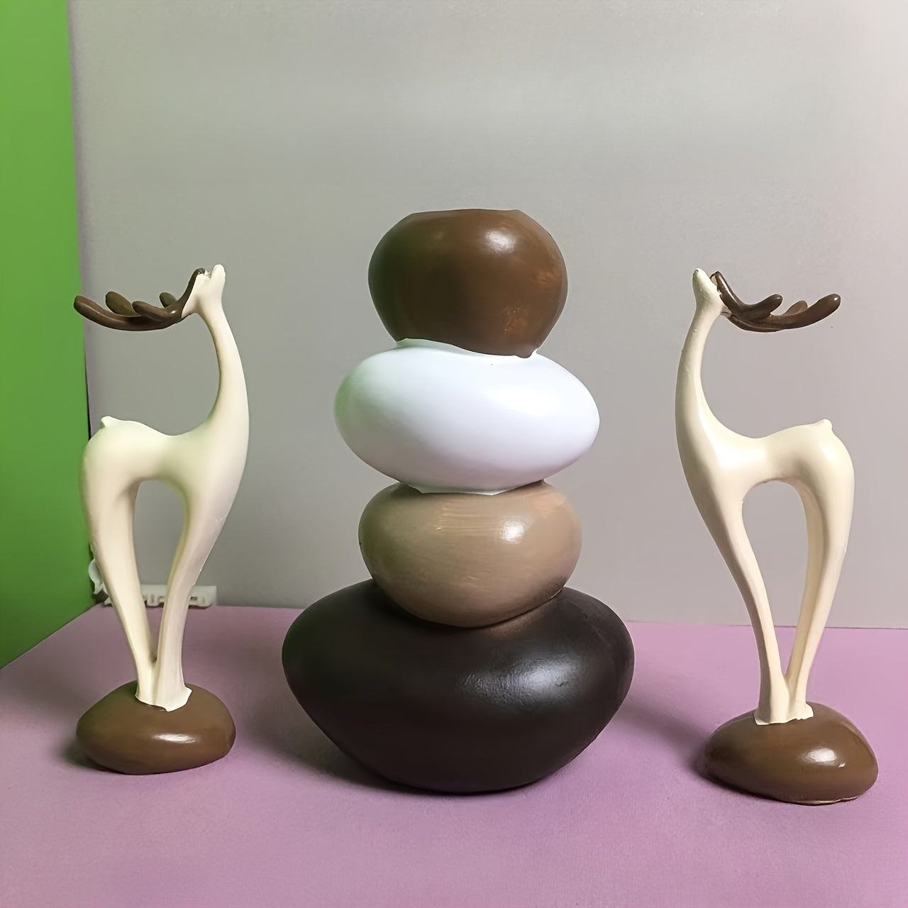 Tnessential Anime-themed Layered Stone Vase & Deer Figurine 3D Decor