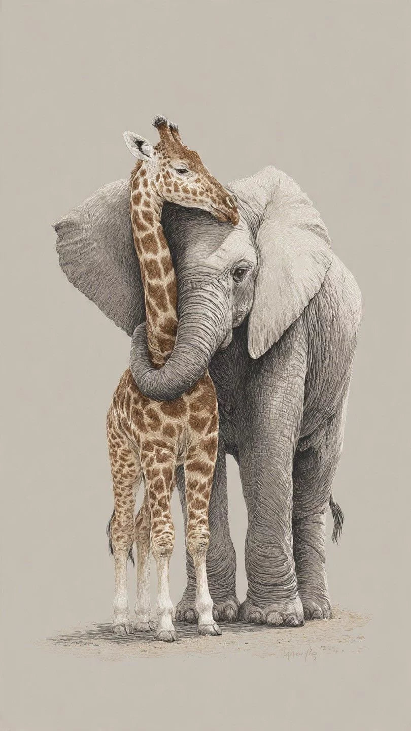 SAFARI ANIMAL LOVE ILLUSTRATION CANVAS POSTER