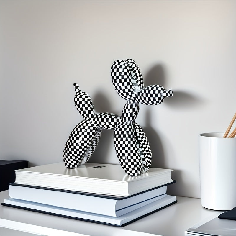 Tnessential Black and White Checkered Balloon Dog Sculpture 3D Decor