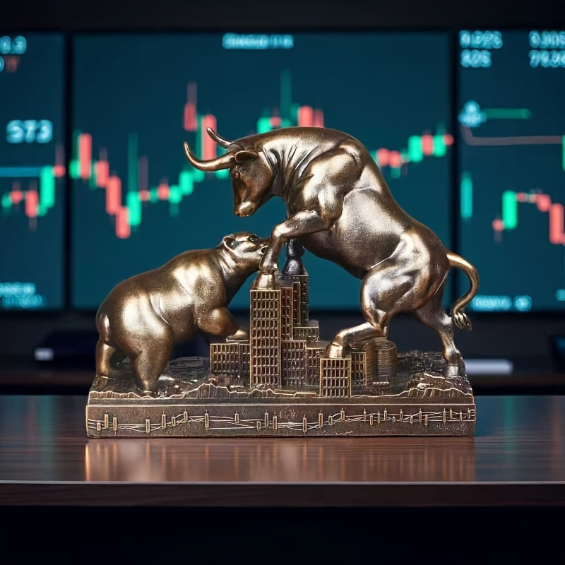 Tnessential Bull & Bear Wall Street Battle Statue 3D Decor
