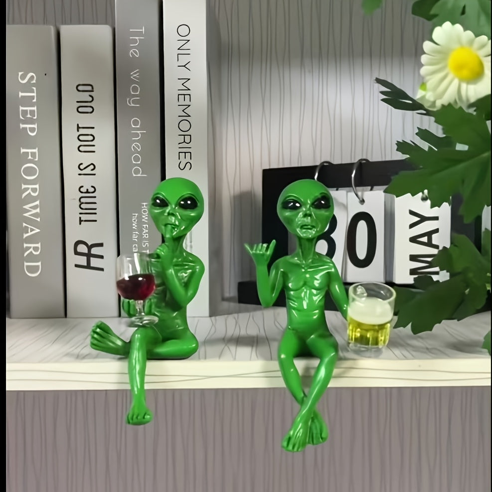 Tnessential Green Alien Drinking Resin Collectible Figurines 3D Decor