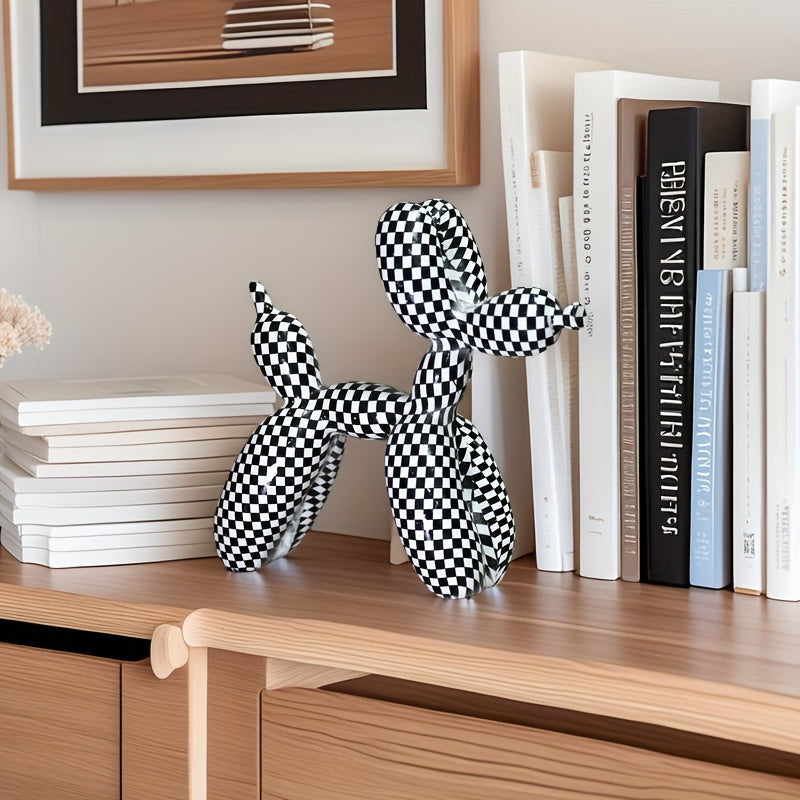 Tnessential Elegant Black & White Checkered Dog Sculpture 3D Decor