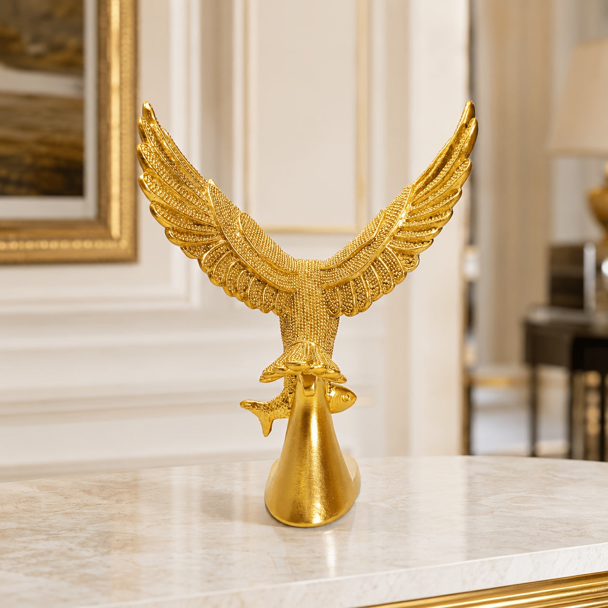Tnessential Creative and Shiny Resin Craft Statue of a Fish-catching 3D Decor