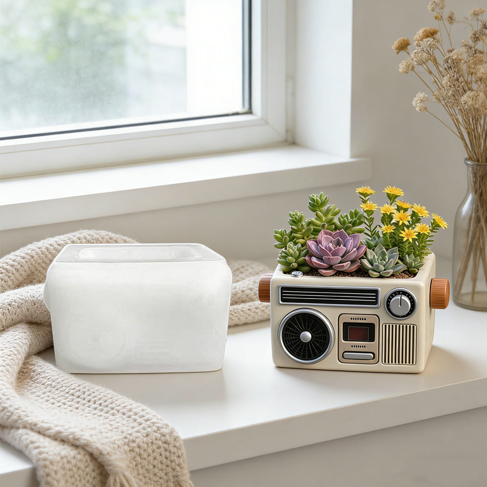 Tnessential Retro Radio Succulent Planter Silicone Mold 3D Decor