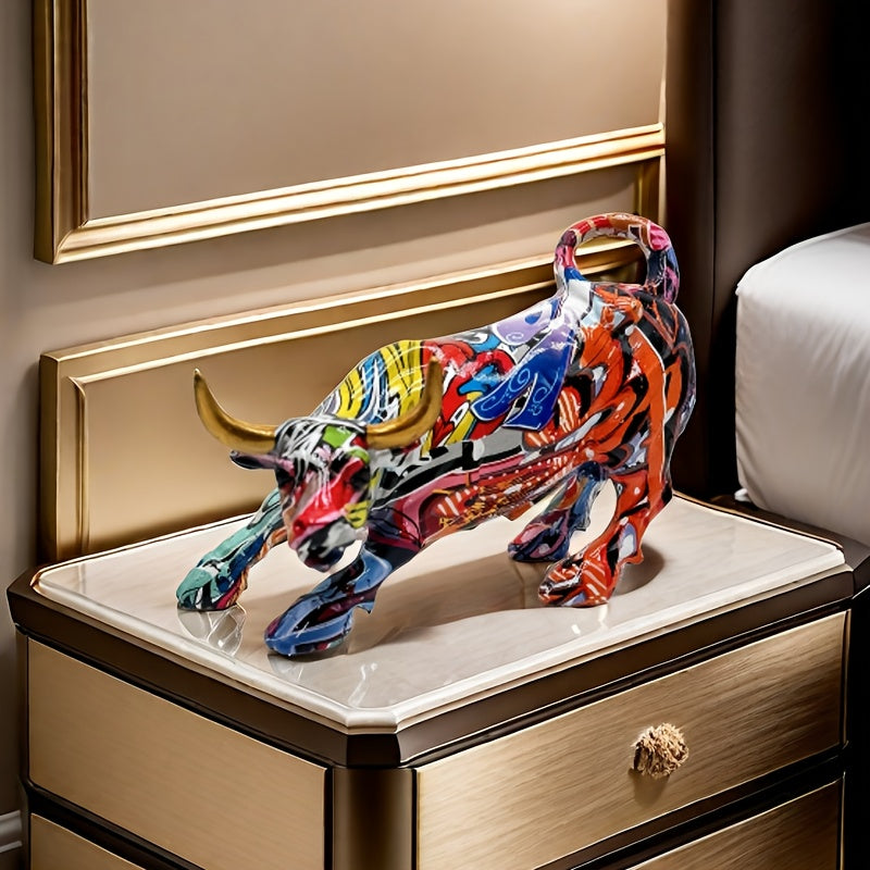 Tnessential Collectible Figurines 1pc Bold Graffiti Bull Statue 3D Decor
