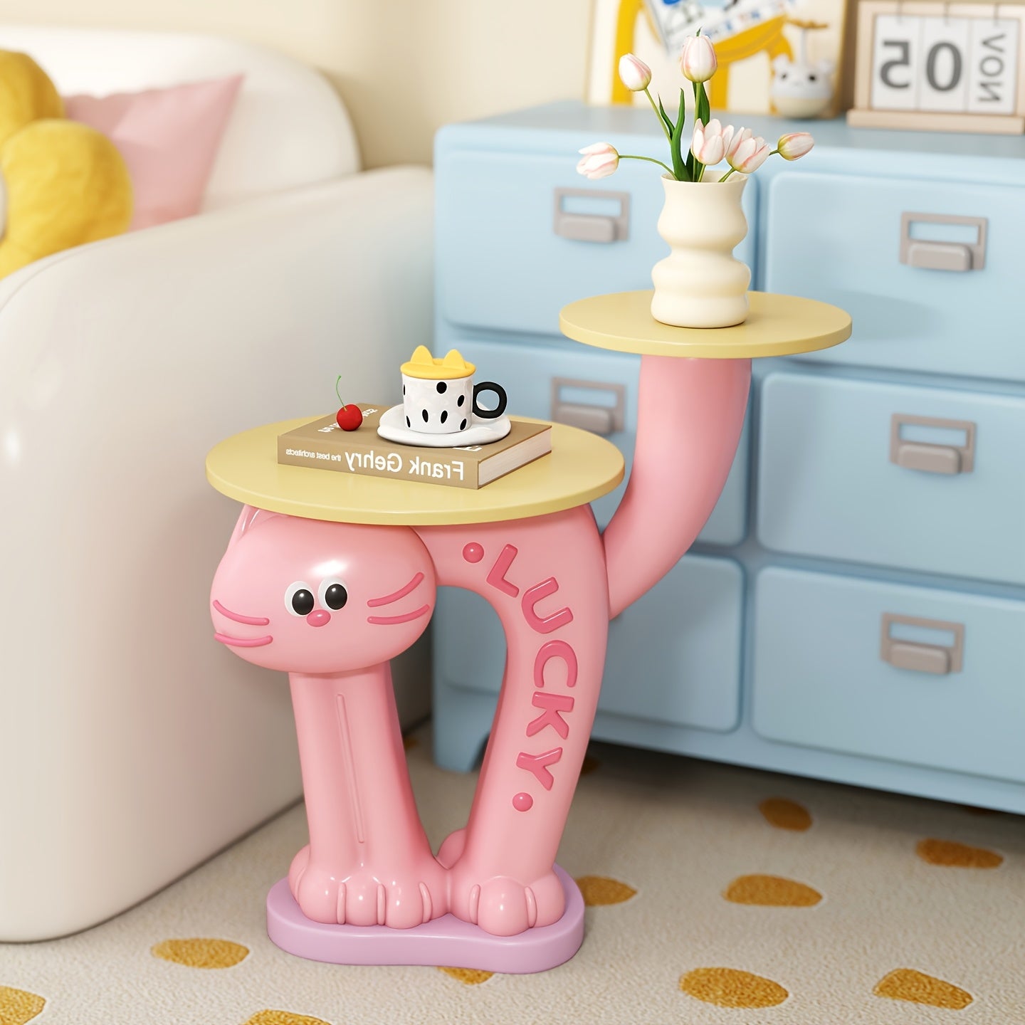 Tnessential Resin Cartoon Cat Double Tray Side Table 3D Decor