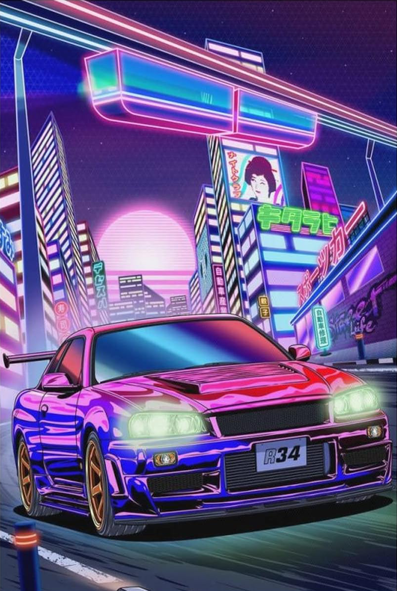 JDM NISSIAN SKYLINE R 34 CAR CANVAS POSTER