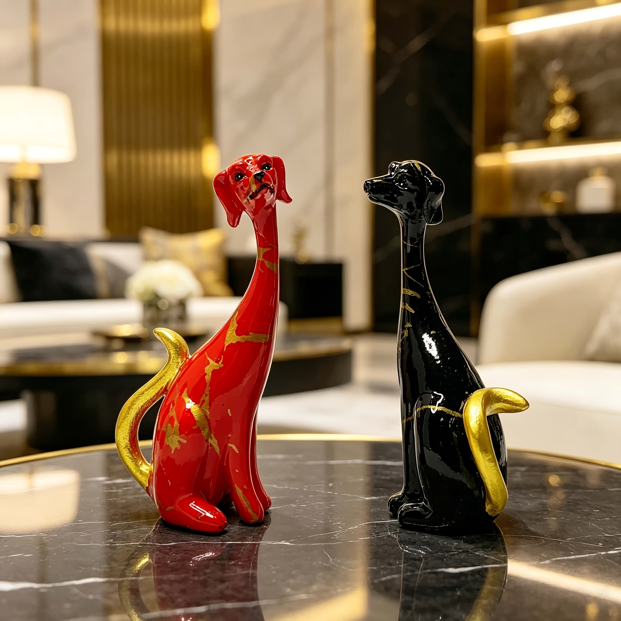 Tnessential Long-necked Dog Statues 3D Decor