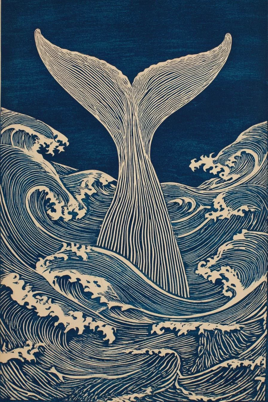 WHALE TAIL OCEAN WAVE CANVAS POSTER