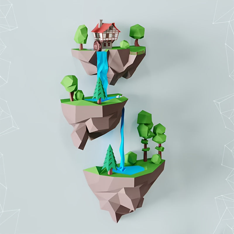 Tnessential Diy Soaring Island Waterfall Geometric Paper Model Needs to 3D Decor