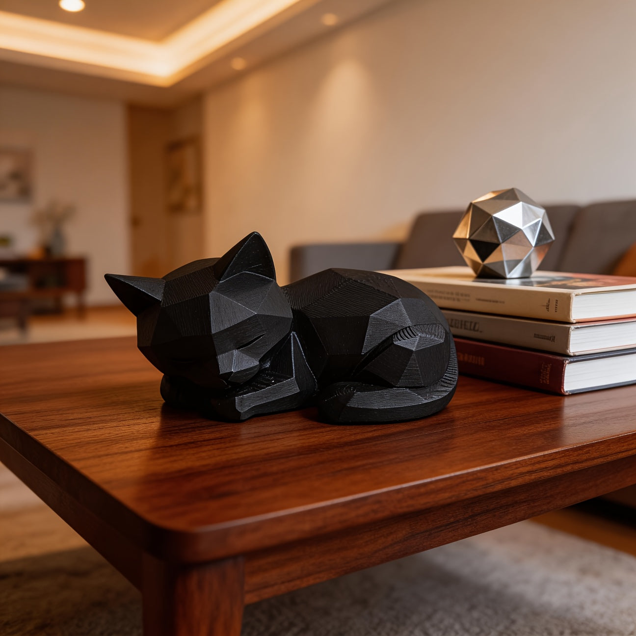 Tnessential Cute Abstract Geometric Sleeping Cat Ornament 3D Decor