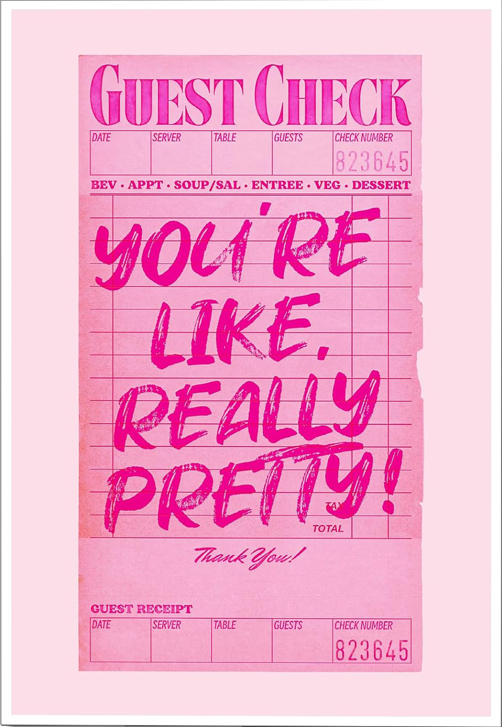 CUTE QUIRKY CANVAS POSTER " GUEST CHECK "