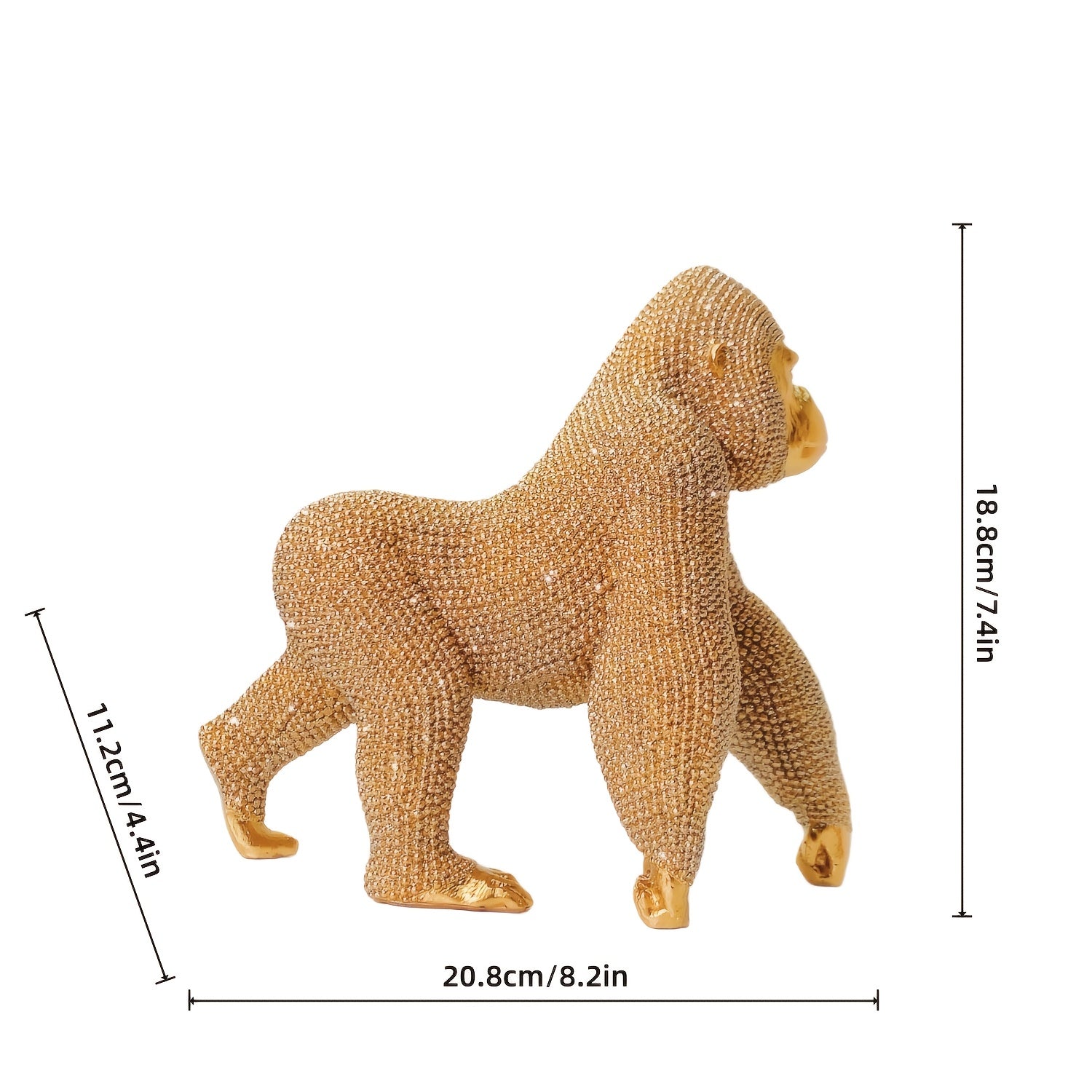 Tnessential Shiny Golden Dot Gorilla Statue Decoration 3D Decor