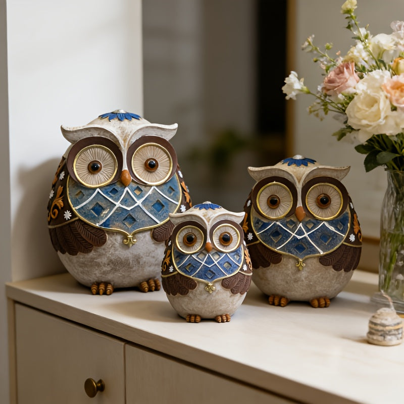 Tnessential Owl Statue Ornament 3 Styles American Retro TV Cabinet Bar 3D Decor