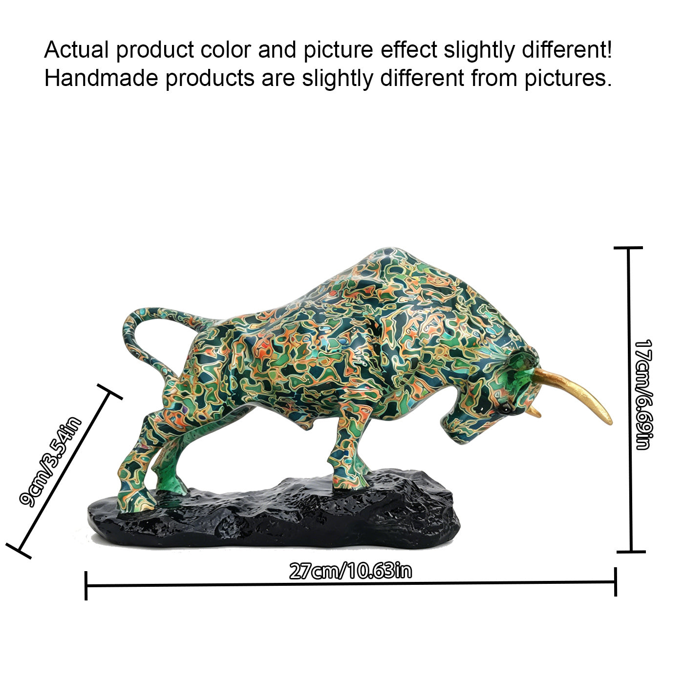 Tnessential Sparkling Resin Wall Street Bull Statue 3D Decor