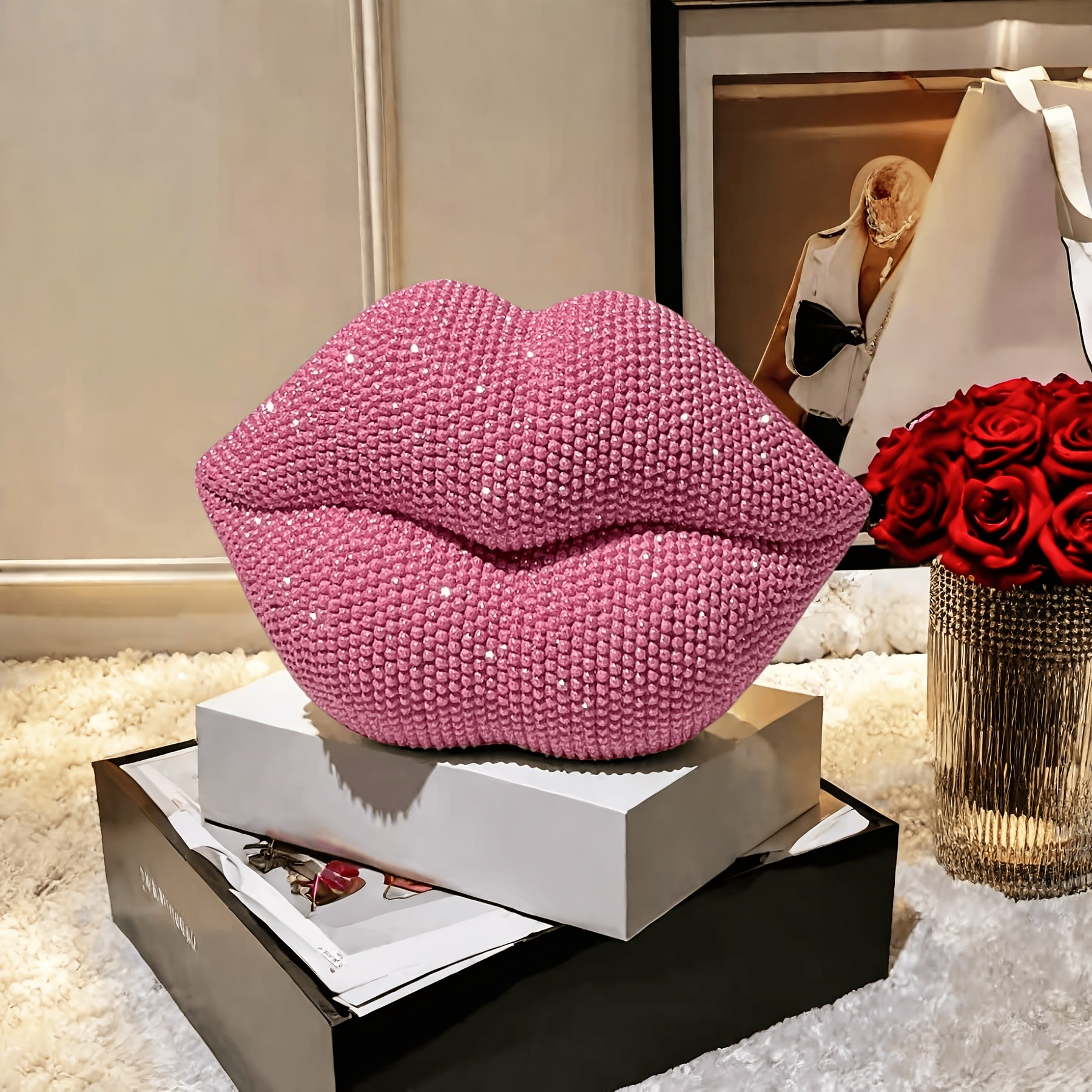 Tnessential Sexy Lips Beaded Statue Decoration 3D Decor