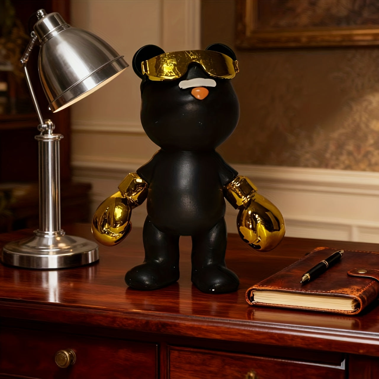 Tnessential Black and Golden Boxing Bear Style Decorative Ornament 3D Decor