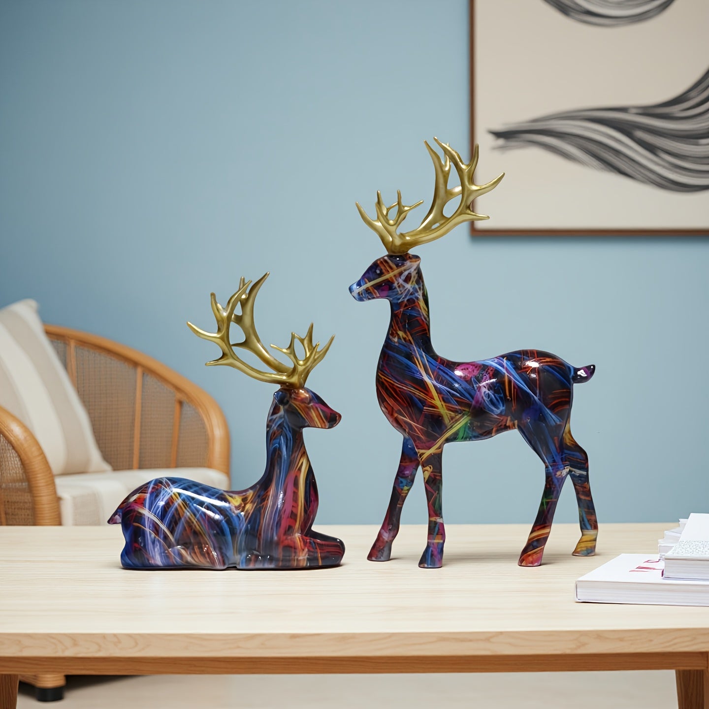 Tnessential Set of Colorful Reindeer Figurines 3D Decor