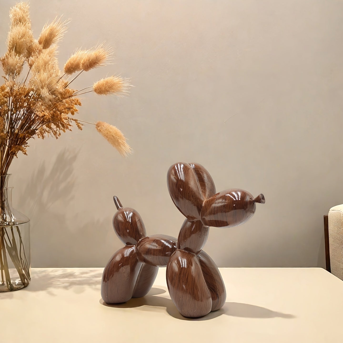 Tnessential Wood Balloon Dog Sculpture Animal Statue Art Decoration 3D Decor