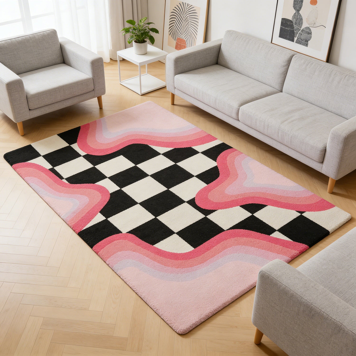 PINK CHECKERED 6 RUG view 2